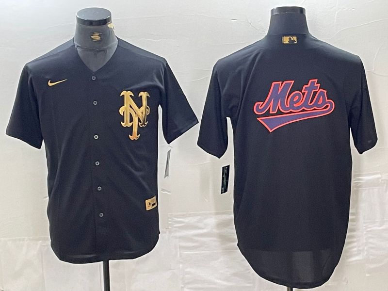 Men New York Mets Blank Black gold 4 th generation Nike 2024 MLB Jersey style 3